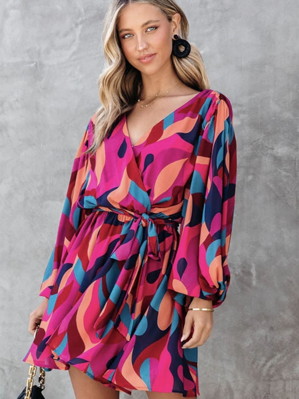 Vici Multi-Color V-Neck Wrap Dress